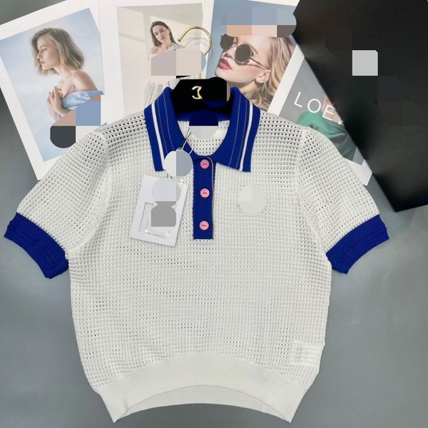 

710 2022 milan runway spring summer brand same style sweater short sleeve lapel neck striped pullover womens dl, White;black