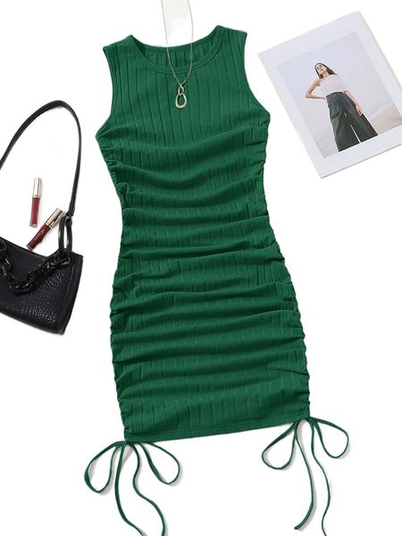 

ruched drawstring side bodycon dress c1th#, Black;gray