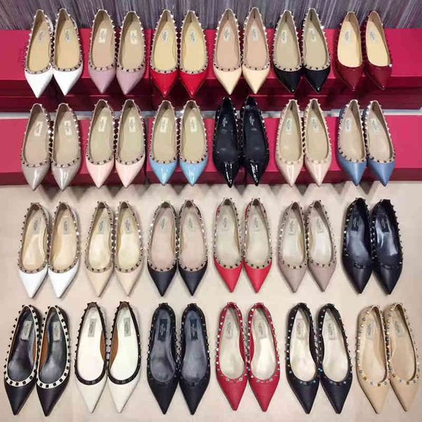 

slippers v family rivet pointed flat sole single shoes women's spring z leather shallow mouth willow ding heel versatile classic boat 9, Black
