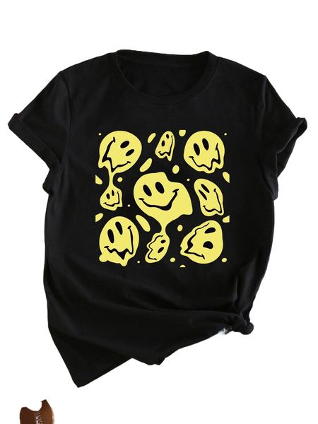 

cartoon face print tee n9yg#, White