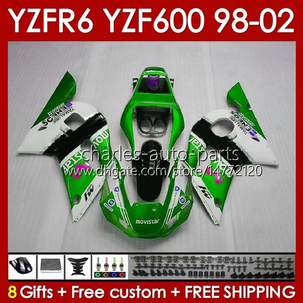 Carrozzeria per YAMAHA YZF 600 CC YZF-600 YZF-R6 1998 1999 2000 2001 2002 Carrozzerie 145No.124 YZF600 600CC YZF R6 R 6 98-02 Telaio YZFR6 98 99 00 01 02 Kit carenatura OEM verde stock