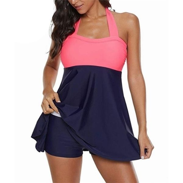

women tummy control swimwear dress halter bandeau plus size swimsuit sports bathing suit skirt 4xl y200824, White;black