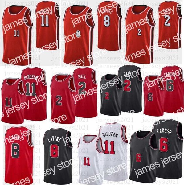 

new zach 8 lavine demar 11 derozan alex 6 caruso lonzo 2 ball ayo 12 dosunmu basketball jersey white red black, Black;red