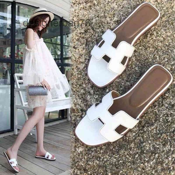 

herme slipppers sandals designer h women slippers shoes net star 2022 same style h women's fashion wear leather h sandals flat bottomed, Black
