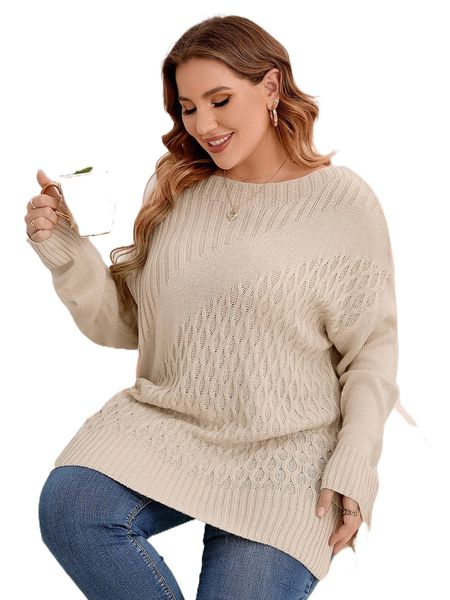 

plus batwing sleeve split hem sweater b2aa#, Black
