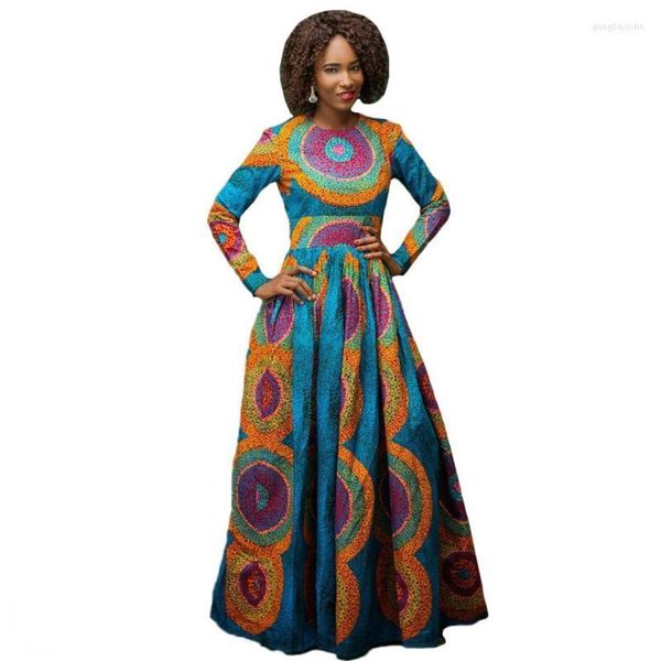 Abiti casual Motivo geometrico Abito da donna lungo da notte da festa Vestito da anno femminile Stampa etnica africana Manica increspato Blu Maxi