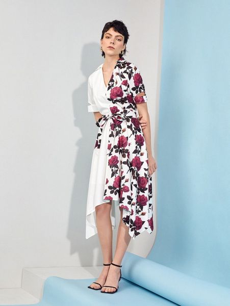 

x dina stars floral print cut out detail dress m8dd#, Black;gray