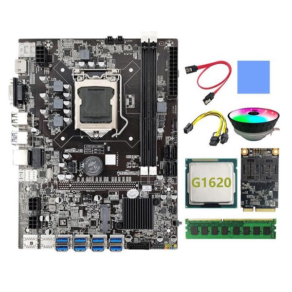 Placas -mãe -B75 BTC Mining placa -mãe LGA1155 8GPU USB para PCIE MSATA SSD 128G Random CPU DDR3 4GB 1333MHz RAM RAM Bitcoinmotherbo