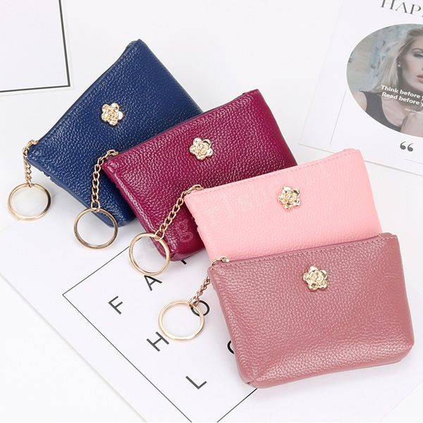 

fashion women leather wallet clutch one zip female short small flower coin purse soft mini card cash holder, White
