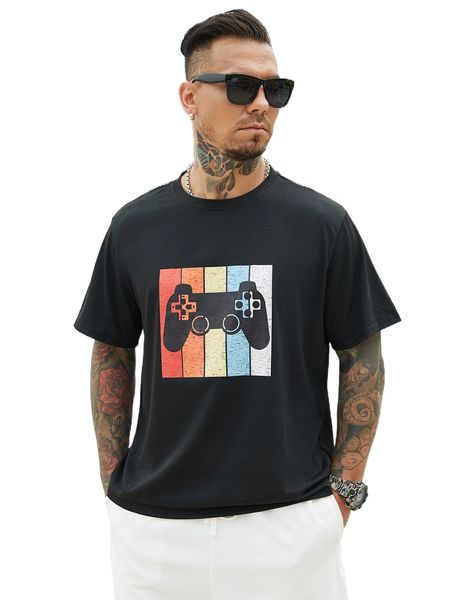 

extended sizes men color block gamepad print tee q2nj#, White;black