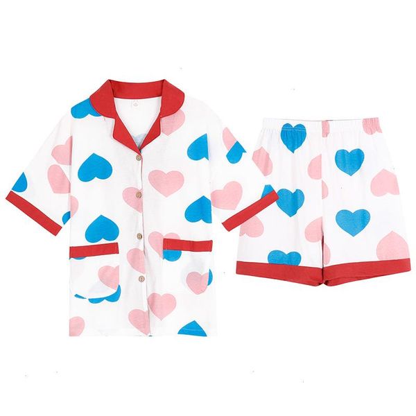 

summer cotton women pajamas sleepwear set short sleeve turn-down collar cardigan casual soft female ladies nightwear, Black;red