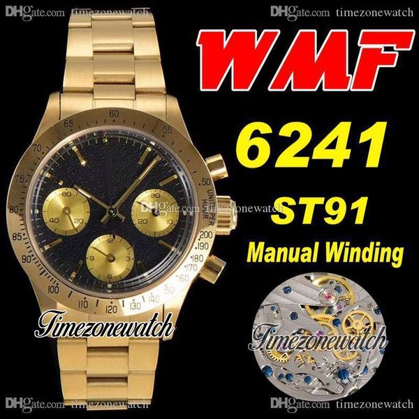 WWF Paul Newman 6241 ST91 Manuel Sarma Kronograph Erkek İzle 1967 Nadir Vintage 18 K Sarı Altın Siyah Kadran Oystersteel Bilezik Timezonewatch Super Edition A1