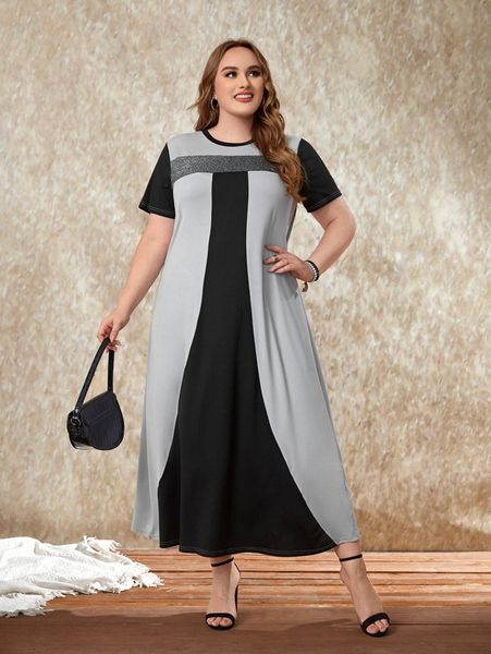 

emery rose plus colorblock tee dress q2cl#, Black