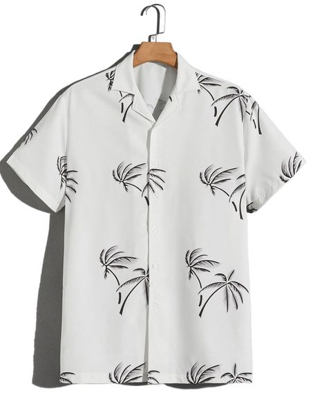 

romwe guys tree print lapel collar shirt z542#, White;black