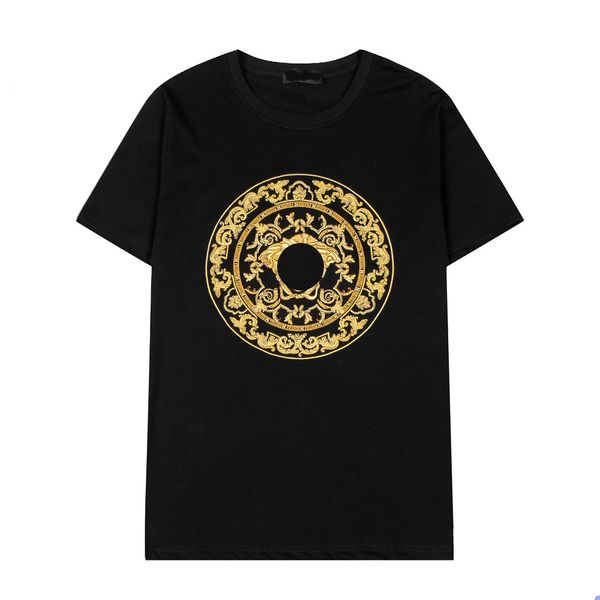 

high-quality medusa embroidery men's t-shirts v-letter tide brand logo spring/summer pure cotton short sleeve t-shirt for men and women, White;black