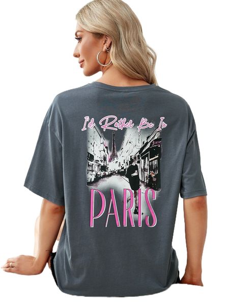 

x alyssa moore illustration slogan & figure graphic drop shoulder tee z1bu#, White