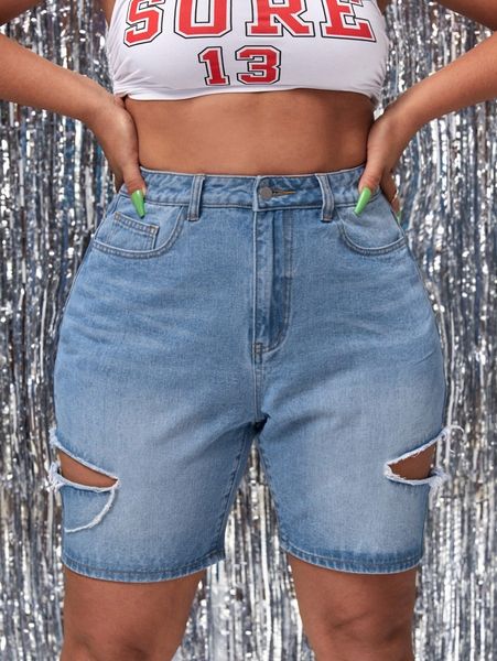 

plus washed ripped denim shorts 80po#, White;black