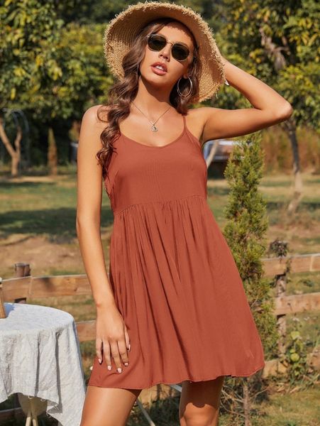 

low back solid cami dress 41sx#, Black;gray