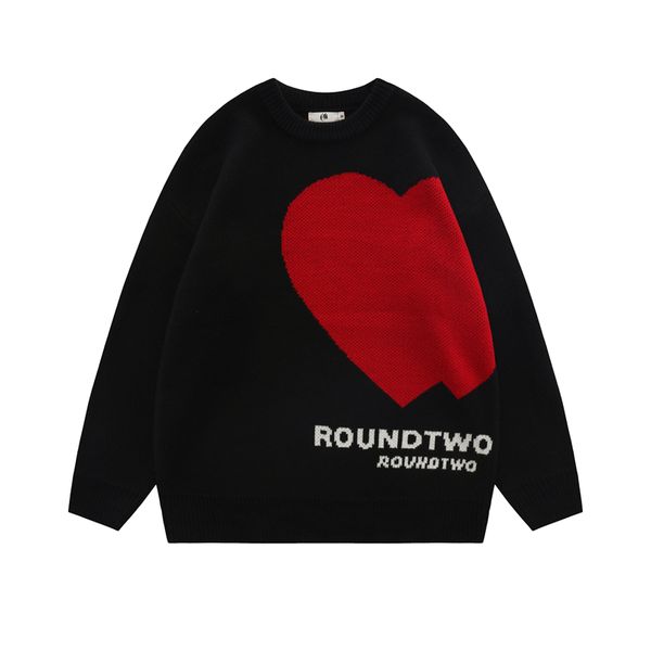

pattern letter white black casual pullover sweater for male and female crew neck loose knitted