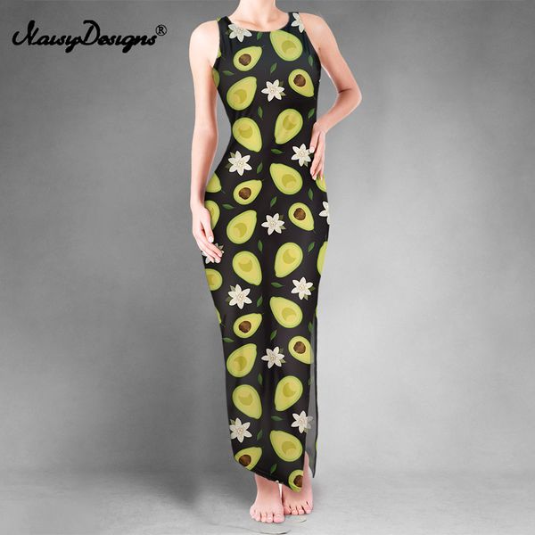 Noisydesigns Donna Aderente 2 Divise Abito Kawaii Avocado Motivo Floreale Lunga Estate Senza Maniche Night Club Ropa Mujer Verano 220627