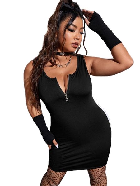 

plus zip front bodycon dress without gloves h1jv#, Black