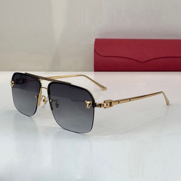 Fashion carti Designer Cool occhiali da sole High end Mezza montatura in metallo oro argento Testa di pantera simbolo classico C lente con rivestimento UV lusso Accessori femminili SIZE62-14-140