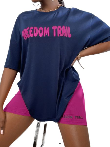 

letter graphic drop shoulder tee & biker shorts c9ii#, White