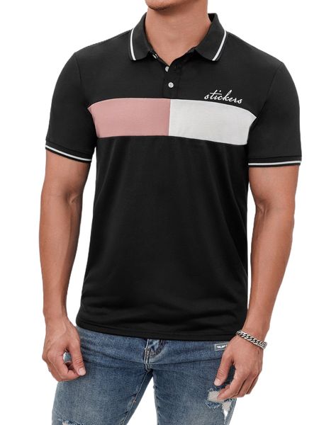 

men letter graphic colorblock contrast trim polo shirt o1wp#, White;black