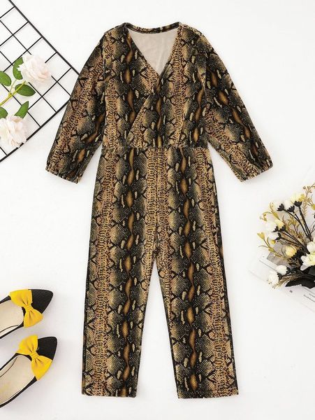 

toddler girls snakeskin print surplice neck jumpsuit she, Blue