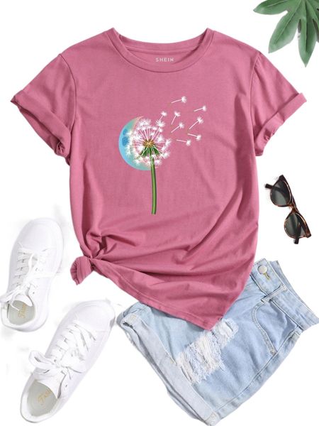 

moon & dandelion print tee p0dt#, White