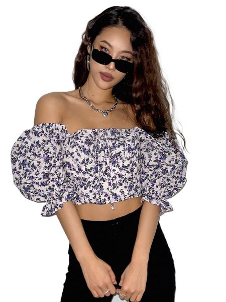 

dazy ditsy floral ruched bust blouse u5kd#, White