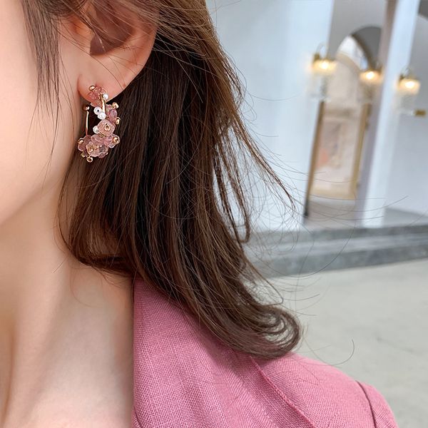 

925 silver needle irregular crystal earrings earrings womens korean-style sweet elegance online influencer eardrops c- shaped eardrop, Golden