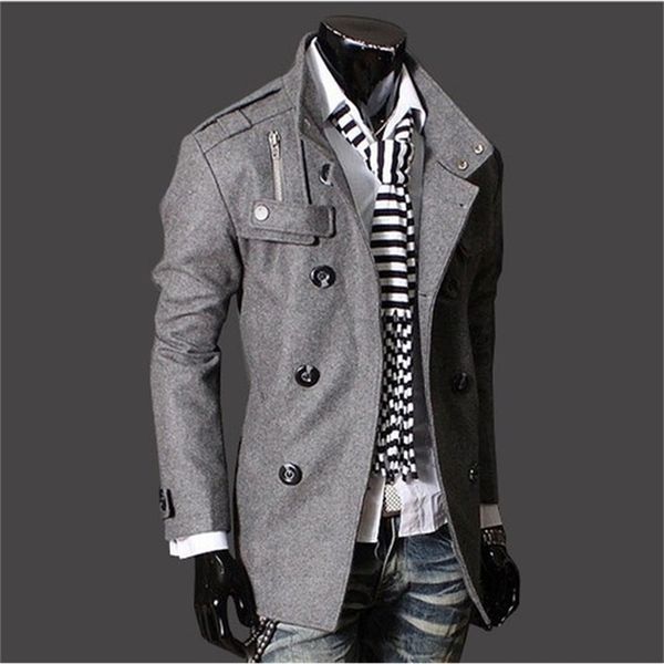 

jacket men's fashion personality windbreaker double-breasted long coat men's fashion business jacket 201127, Black;brown