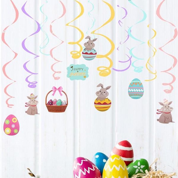 Decorazione per feste Buona Pasqua Ornamenti a spirale fai-da-te Ricciolo Simpatico ciondolo a forma di uovo Soffitto appeso Ghirlanda Banner Decorazioni per la casaPartyParty