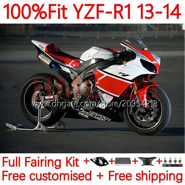 100% fit oem carroçaria para yamaha moto yzf-r1 yzf-1000 yzf r 1 1000cc 13-14 corpo 6no.56 yzf r1 1000 cc yzfr1 13 14 yzf1000 2013 2014 injeção molde de vingança branco vermelho