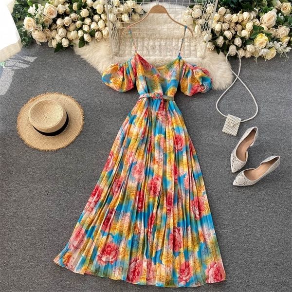 

spring summer women s spaghetti strap long dress bohemian vacation beach party pleated vestidos female new fashion 2021 210319, Black;gray