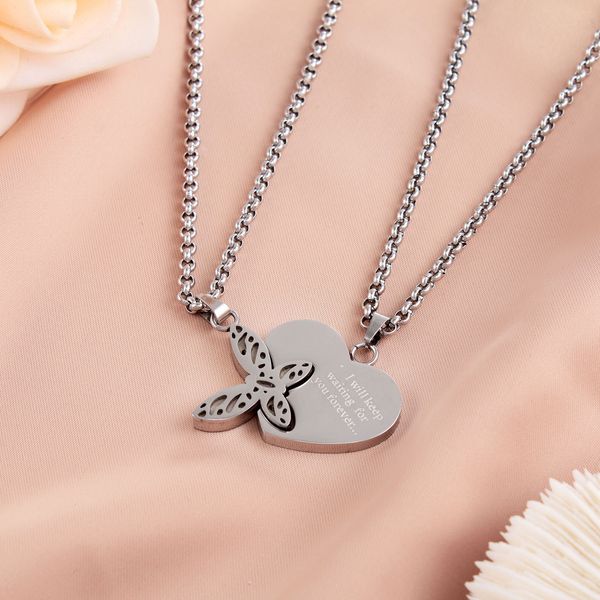 

2022 new stainless steel o-chain butterfly love couple pendant necklace a pair of male and female accessories wholesale, Silver