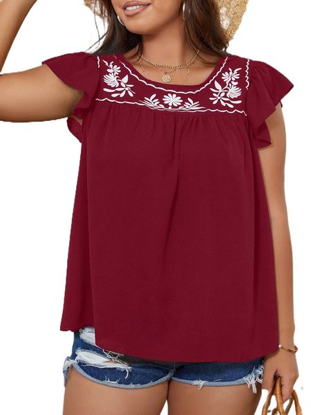 

plus floral print butterfly sleeve blouse t3q8#, Black