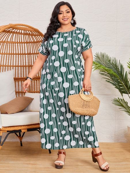 

emery rose plus geo print dual pocket batwing sleeve dress h9ws#, Black