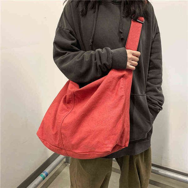 

shopping bags casual 2022 women shopper canvas tote female solid simple large capacity shoulder designer crossbody 220709