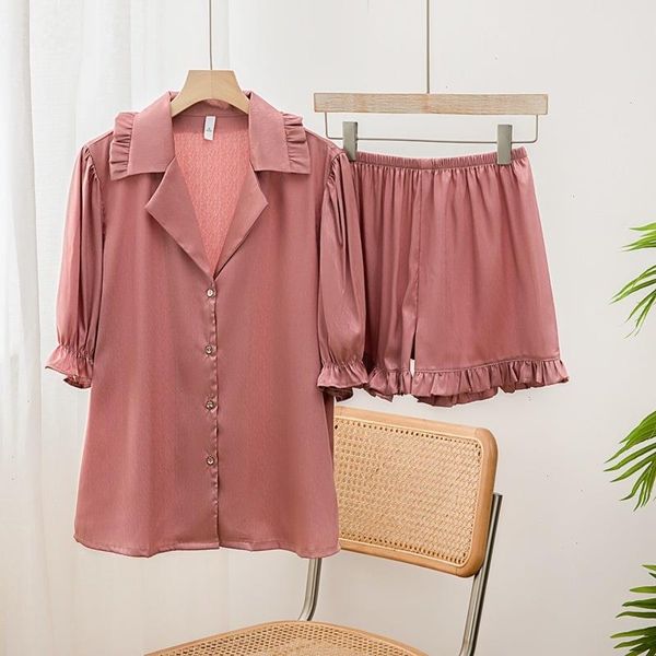 

summer short sleeve sleepwears suit women pajamas ice silk pyjamas, Black;red