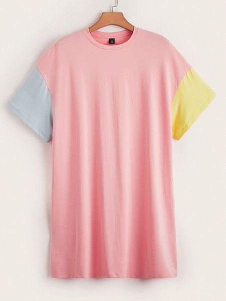 

plus drop shoulder colorblock dress l3xp#, Black