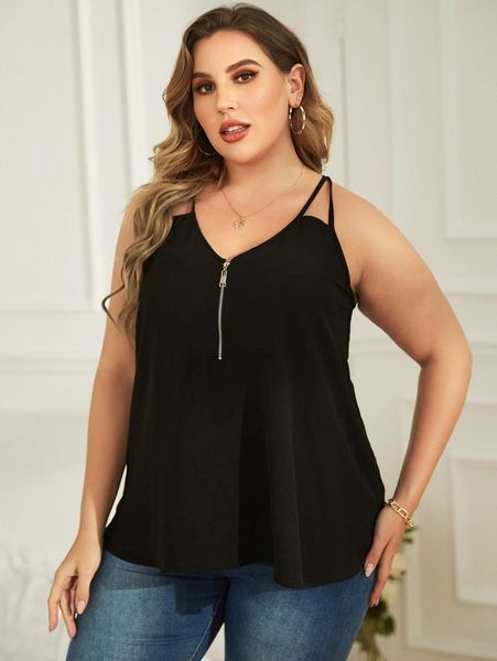 

plus half zip up cami 28pz#, Black