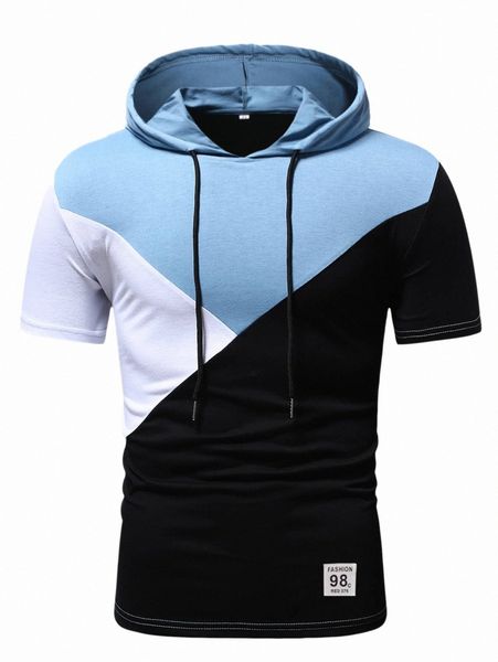 

romwe guys colorblock letter graphic drawstring hoodie h98k#, White;black