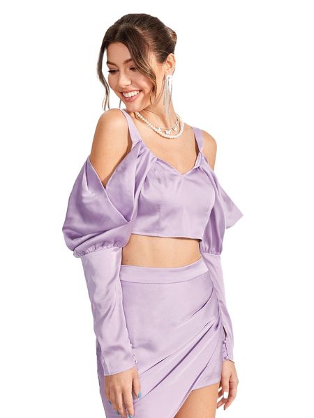 

x the moon in leo cold shoulder zip back crop i6sv#, White