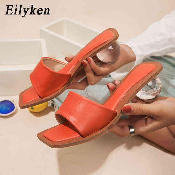 

slippers eilyken size 35-43 clear crystal round ball heels women summer beach peep toe slides shoes woman flip flops sandals 220329, Black