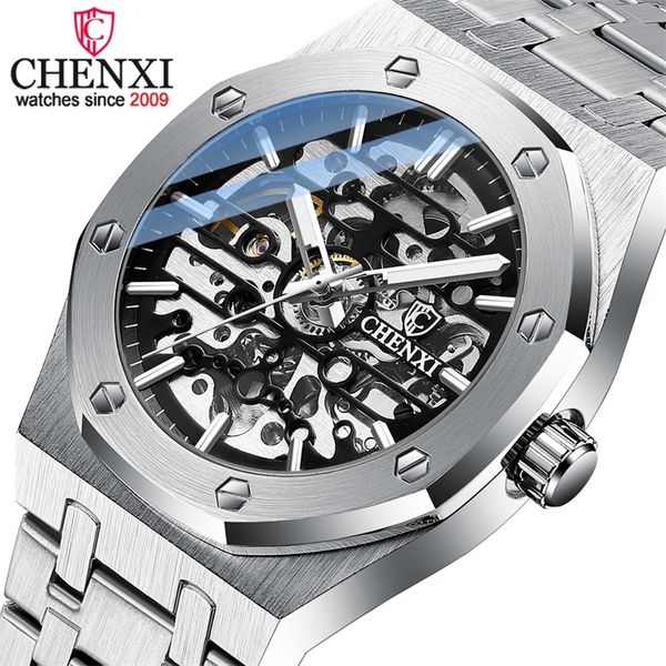 

chenxi automatic mens watches brand mechanical wrist watch waterproof business stainless steel sport mens watches 220622, Slivery;brown