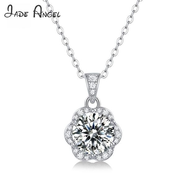 

trendy pendant necklaces chains angel real moissanite necklace for women 925 silver 2 ct flower clavicle chain exquisite jewelrychains