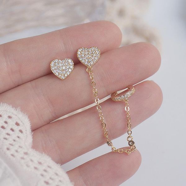 

clip-on & screw back fashion 14k real gold love heart women earring feminia anti allergy zircon ear bone clip earrings wedding jewelry for b, Silver