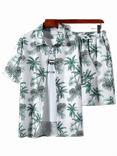 

men random tropical print shirt & shorts without tee f30u#, Gray